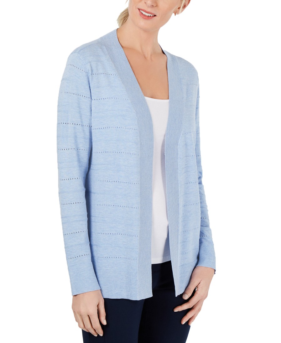 Women'S Karen Scott | Pointelle-Knit Ottoman Cardigan