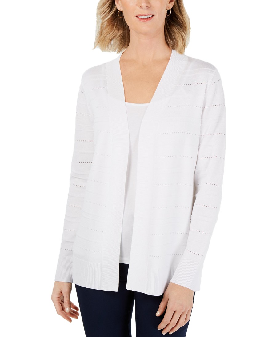 Women'S Karen Scott | Pointelle-Knit Ottoman Cardigan