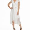 Women'S DKNY | Flutter Sleeve V-Neck Wrap Midi Dress Cream