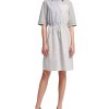 Women'S DKNY | Cotton Short-Sleeve Striped & Colorblocked Dress Grey