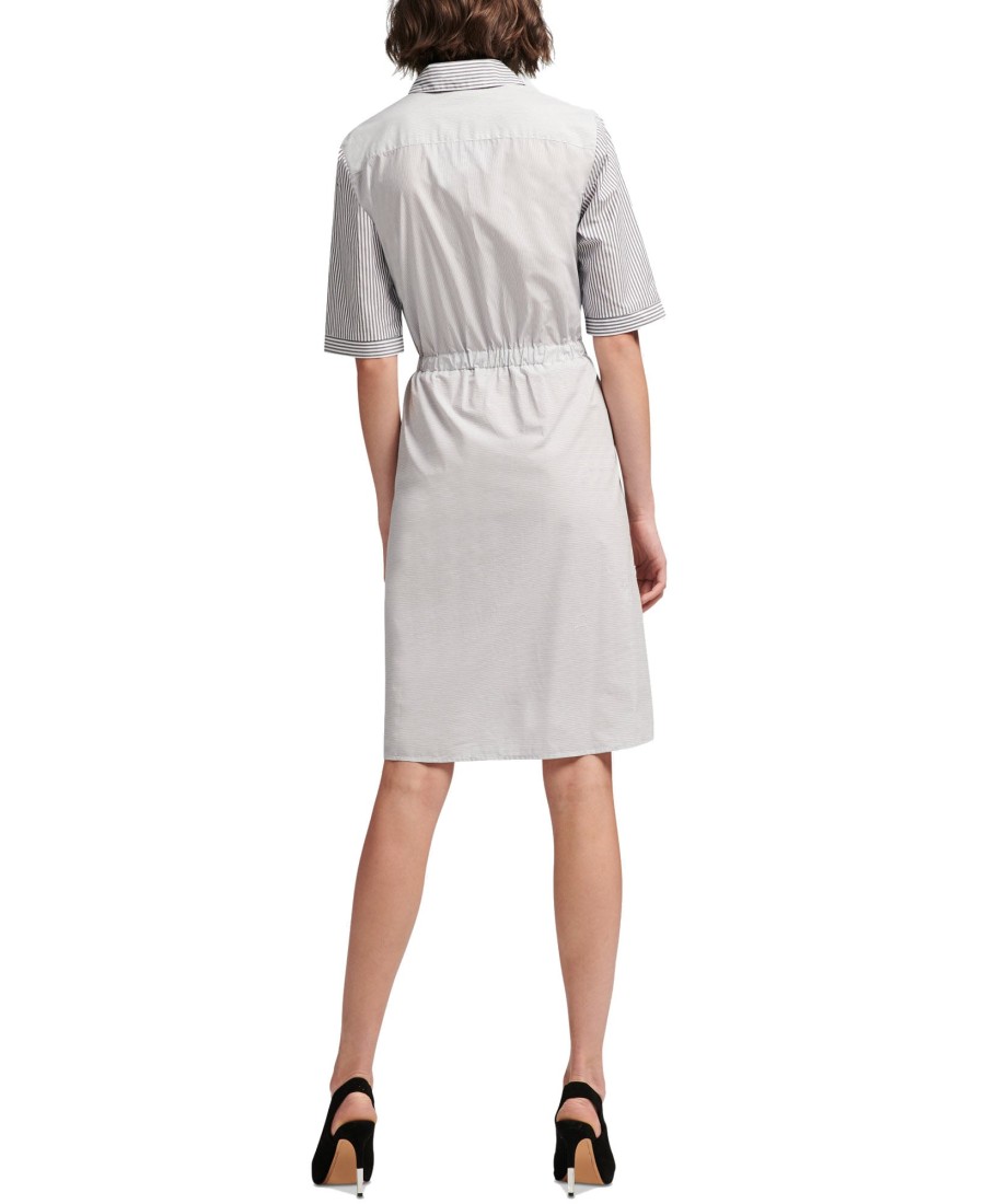 Women'S DKNY | Cotton Short-Sleeve Striped & Colorblocked Dress Grey