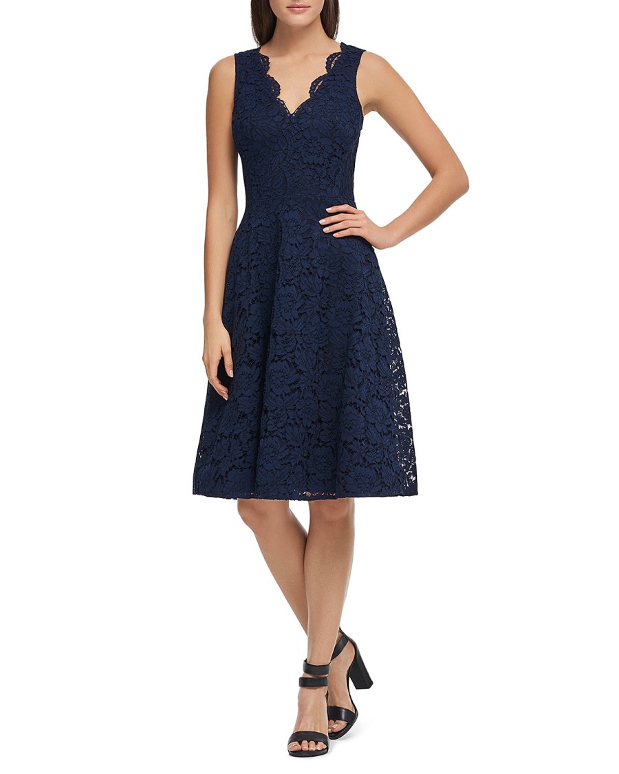 Women'S Donna Karan | Lace Fit-And-Flare Dress Dark Navy