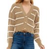 Juniors' Ultra Flirt | Juniors' Striped Cropped Cardigan Mushroom