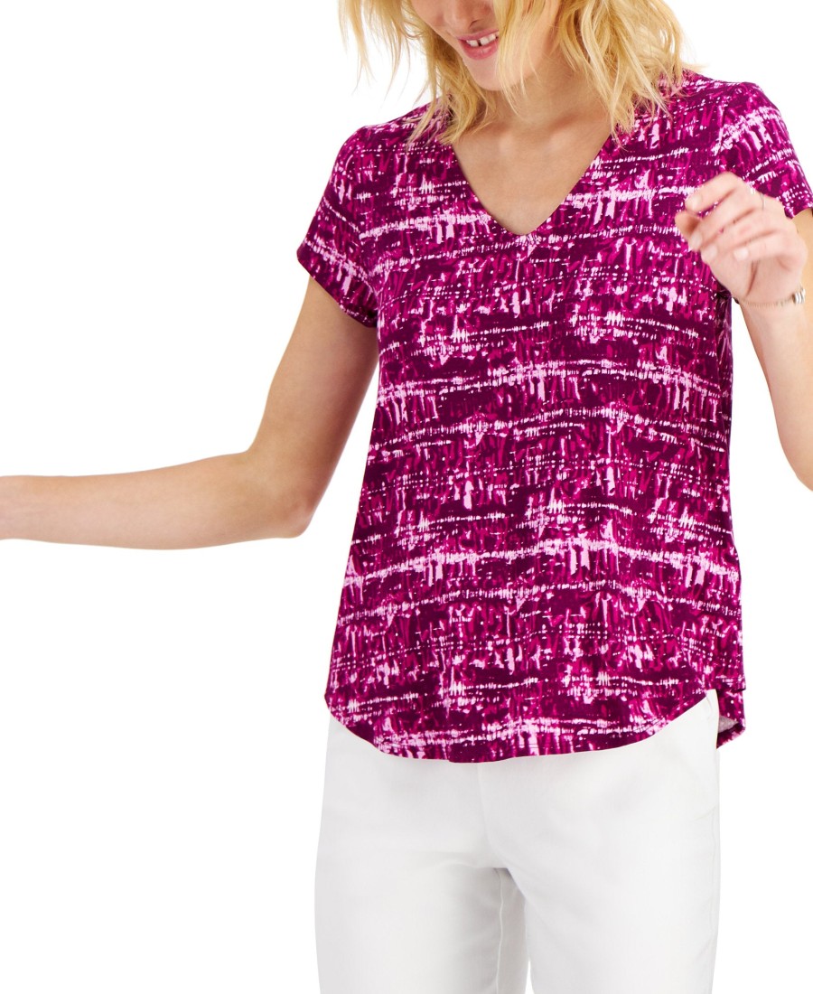 Women'S Alfani | Printed V-Neck T-Shirt